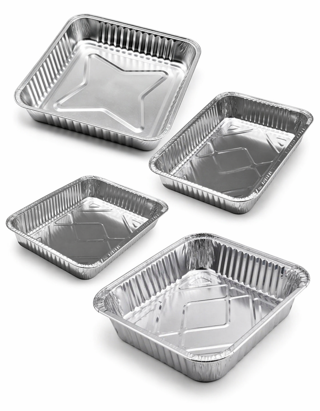 Shiny aluminum foil baking pans in multiple cavity configurations